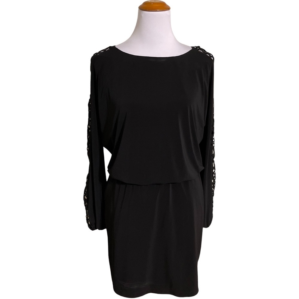 Black Long Sleeve Lace-Trim Shift Dress